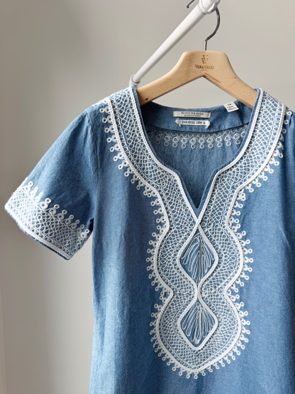 Scotch & Soda Paradise Cove Dress in Light Blue with White Embroidery